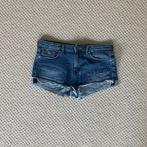 Patchwork jean shorts